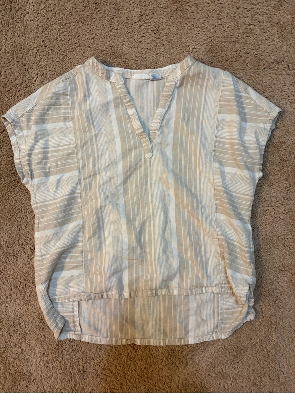 Sigrid Olsen Cream & Light Blue Striped Split-Neck Tunic